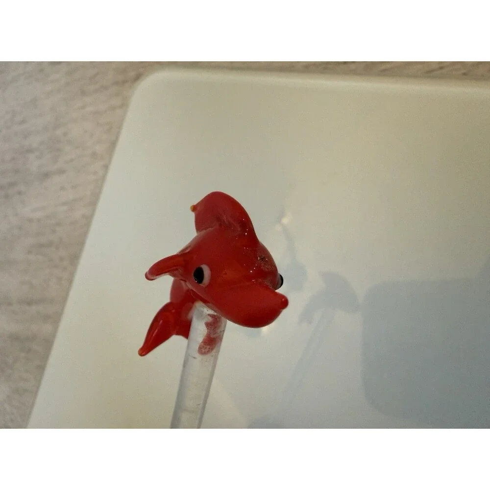 5 Murano Style Hand Blown Glass Dolphin Cocktail Stirrer Swizzle Stick Vintage